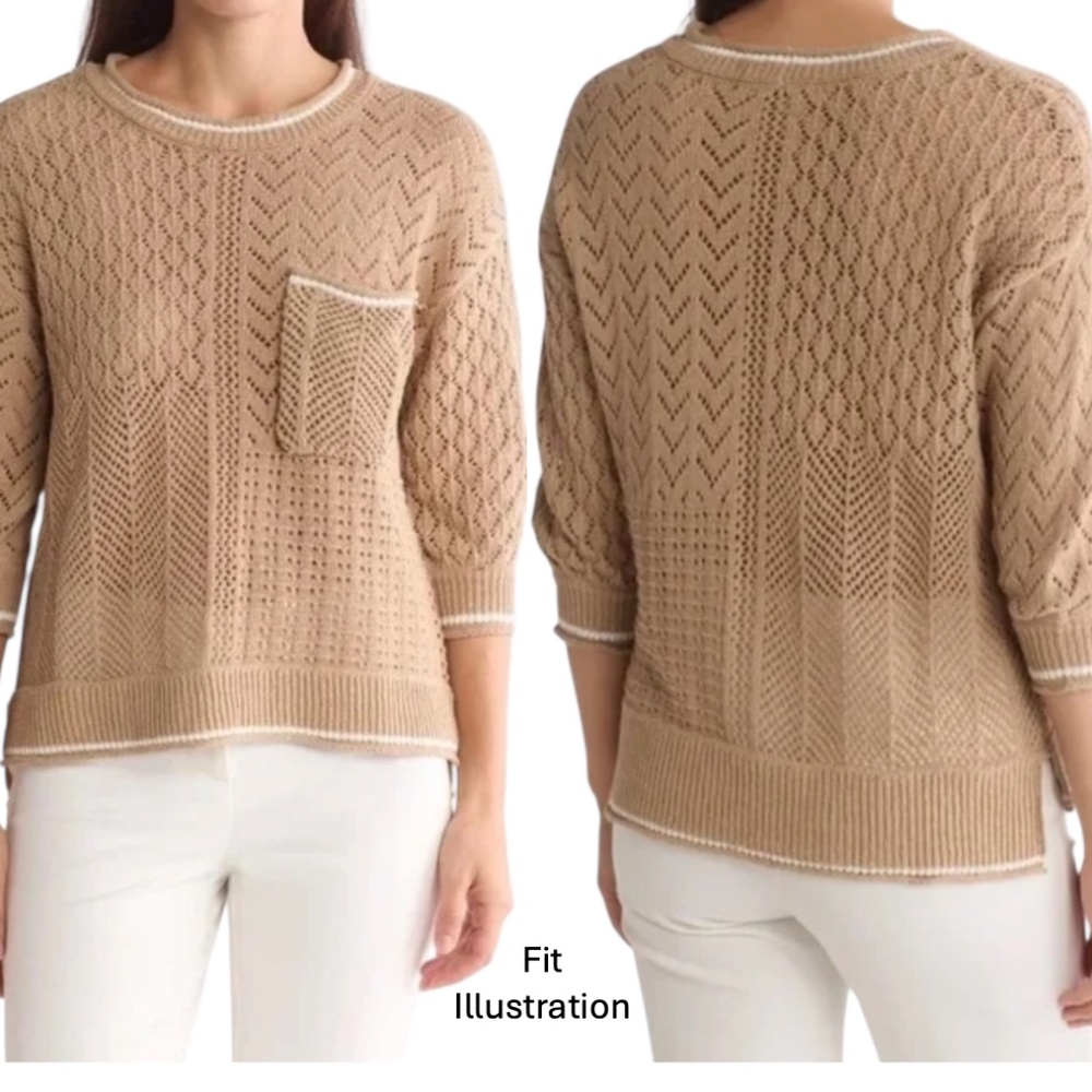 Democracy Pointelle Tipped Sweater - Olive Green Size S - Picture 11 of 11